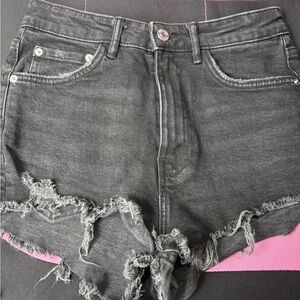 Zara Black Jean Shorts Distressed High-Waisted
